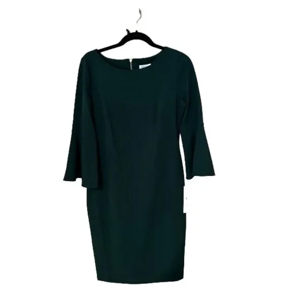 Calvin Klein 3/4 Bell Sleeve Boat Neck Sheath Dress, Green, Size 12 NWT - Picture 3 of 8